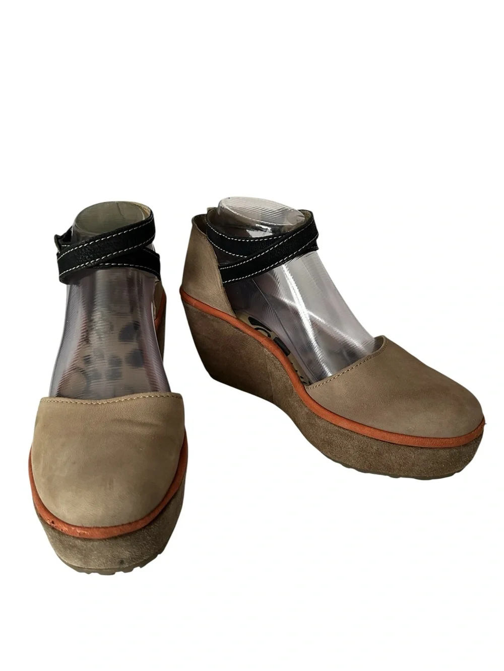 Fly London Punch Penn Wedge Sandals Taupe Nubuck Leather Size 40